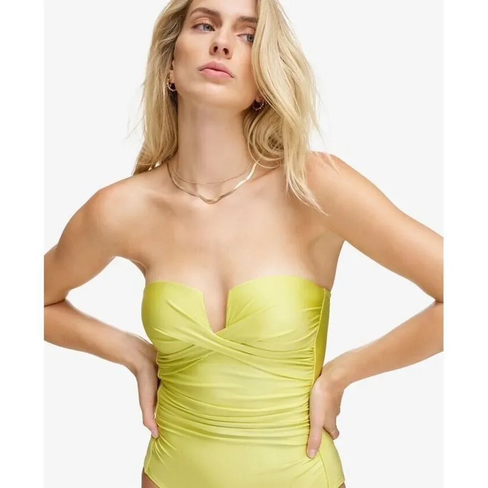 Calvin Klein Women's Shirred Tummy-Control Bandeau One-Piece Swimsuit 16